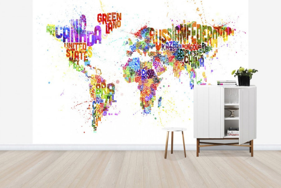 PHOTOWALL / Typographic Text World Map Paint Splash (e24216)