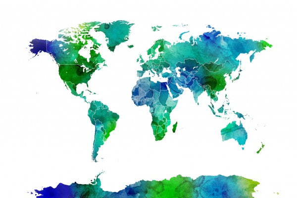 PHOTOWALL / Watercolor World Map Blue &amp; Green (e24217)