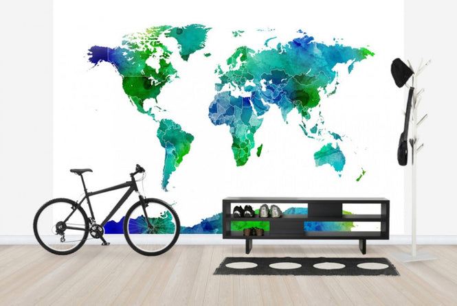 PHOTOWALL / Watercolor World Map Blue &amp; Green (e24217)