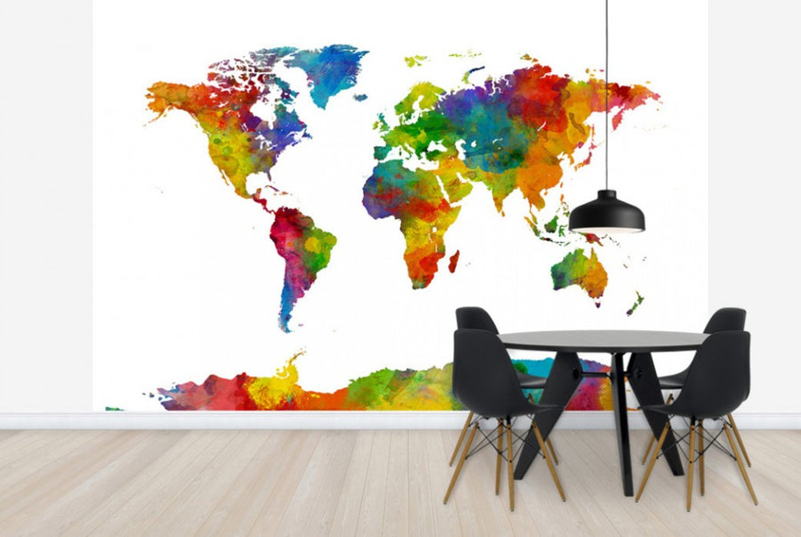 PHOTOWALL / Watercolor World Map Multicolor 2 (e24218)
