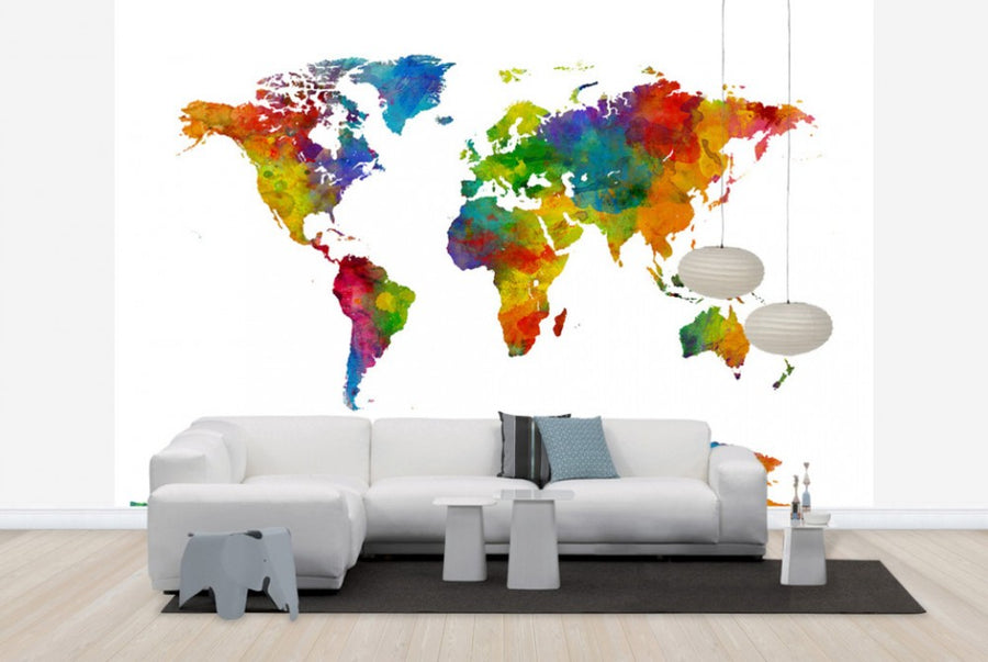 PHOTOWALL / Watercolor World Map Multicolor 2 (e24218)
