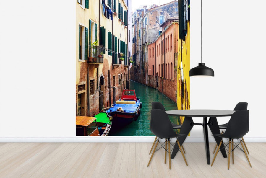 PHOTOWALL / Coloured Boats Moored in Back Street Canal (e24346)