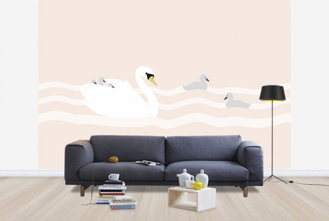 PHOTOWALL / Swan mom and bebe - Rose (e24989)