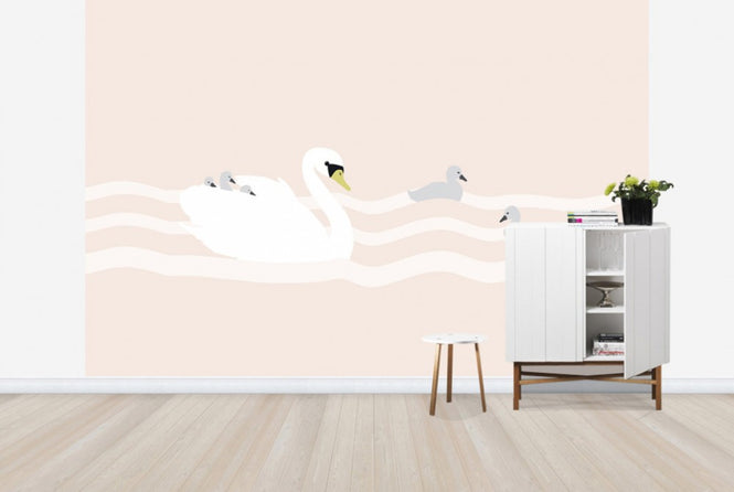 PHOTOWALL / Swan mom and bebe - Rose (e24989)