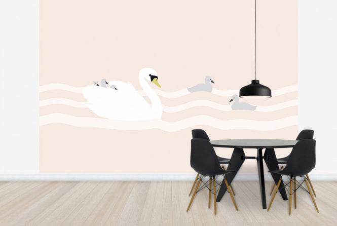 PHOTOWALL / Swan mom and bebe - Rose (e24989)