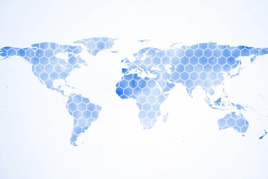 PHOTOWALL / Blue Hexagon World Map (e25002)