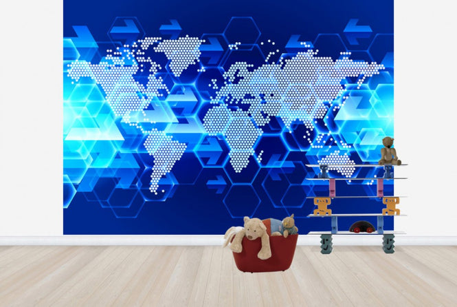 PHOTOWALL / Blue Light World Map (e25003)