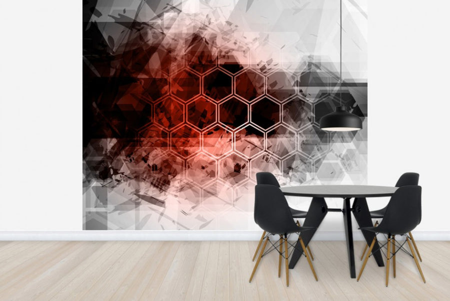 PHOTOWALL / Red Hexagon Background (e25044)