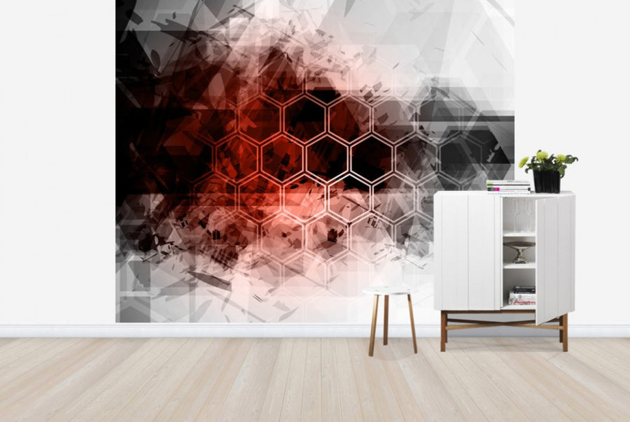 PHOTOWALL / Red Hexagon Background (e25044)