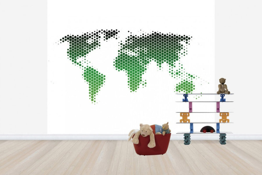 PHOTOWALL / World Map Metal Sheet - Green (e25055)
