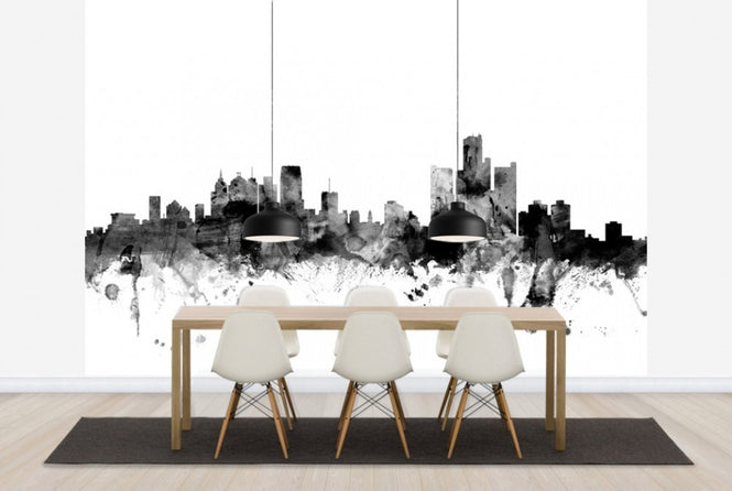 PHOTOWALL / Detroit Michigan Skyline Black (e25353)