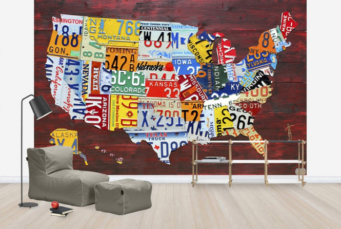 PHOTOWALL / USA Map License Plates (e29572)