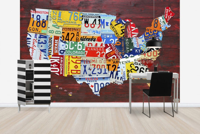 PHOTOWALL / USA Map License Plates (e29572)