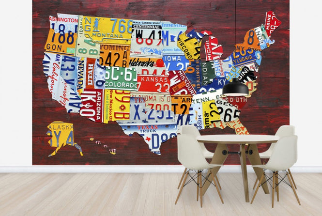 PHOTOWALL / USA Map License Plates (e29572)