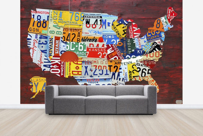 PHOTOWALL / USA Map License Plates (e29572)