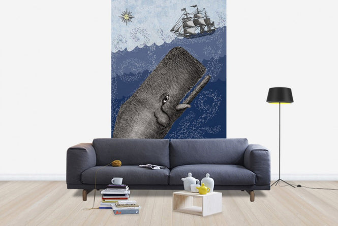 PHOTOWALL / Whale and Ship - Dark Blue (e29862)