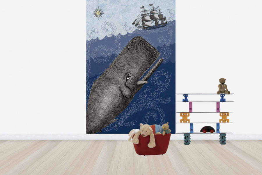 PHOTOWALL / Whale and Ship - Dark Blue (e29862)