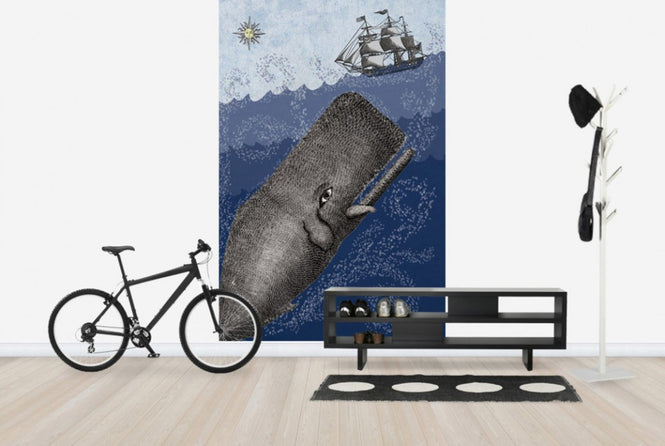 PHOTOWALL / Whale and Ship - Dark Blue (e29862)