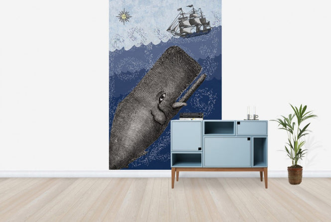 PHOTOWALL / Whale and Ship - Dark Blue (e29862)