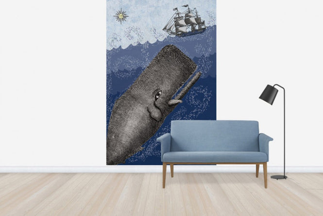 PHOTOWALL / Whale and Ship - Dark Blue (e29862)