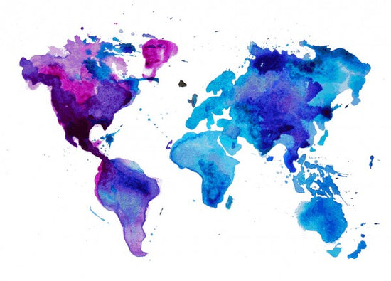 PHOTOWALL / Watercolor World Map Blue (e25821)