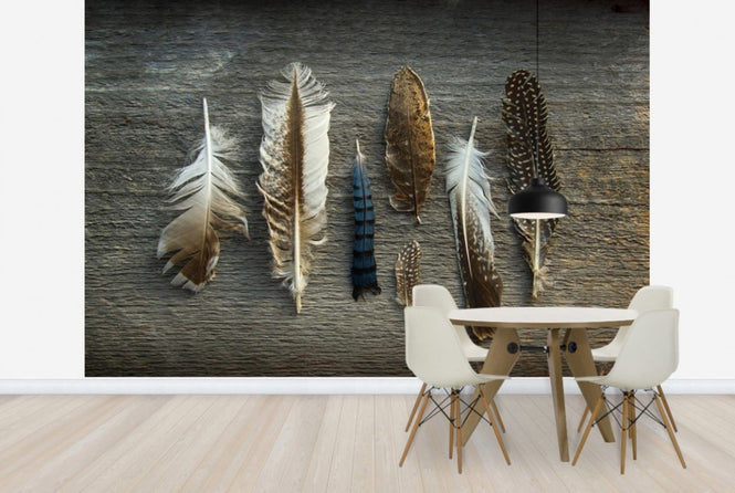 PHOTOWALL / Feathers on Wood (e25890)
