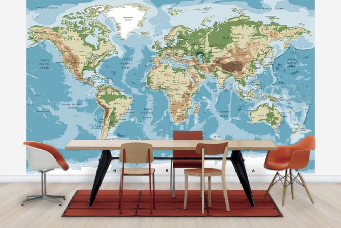 PHOTOWALL / World Map with Elevation Tints (e30318)