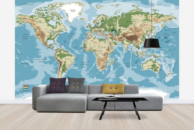 PHOTOWALL / World Map with Elevation Tints (e30318)