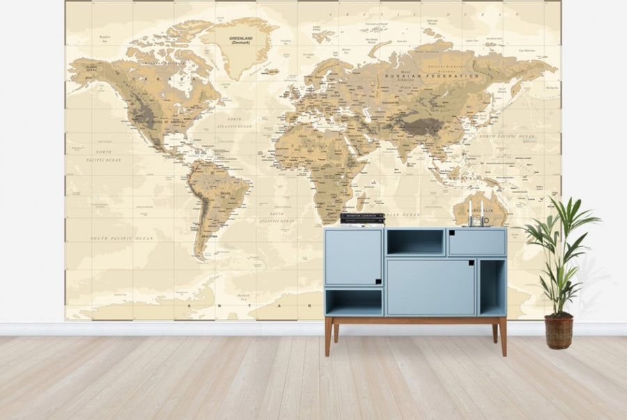 PHOTOWALL / Beige and Green World Map (e30325)