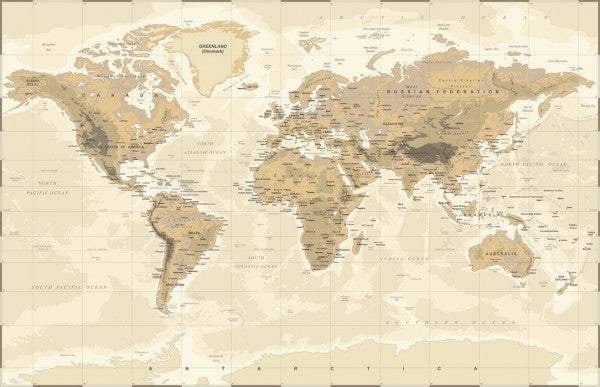 PHOTOWALL / Beige and Green World Map (e30325)