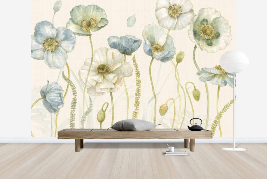 PHOTOWALL / My Greenhouse Flowers on Linen - Cream (e30391)