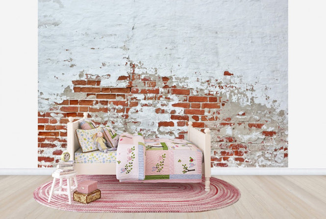 PHOTOWALL / Red Brick Wall with Sprinkled White Plaster (e40677)