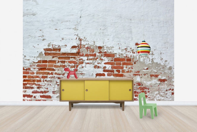 PHOTOWALL / Red Brick Wall with Sprinkled White Plaster (e40677)