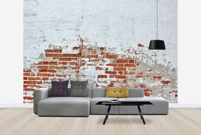PHOTOWALL / Red Brick Wall with Sprinkled White Plaster (e40677)