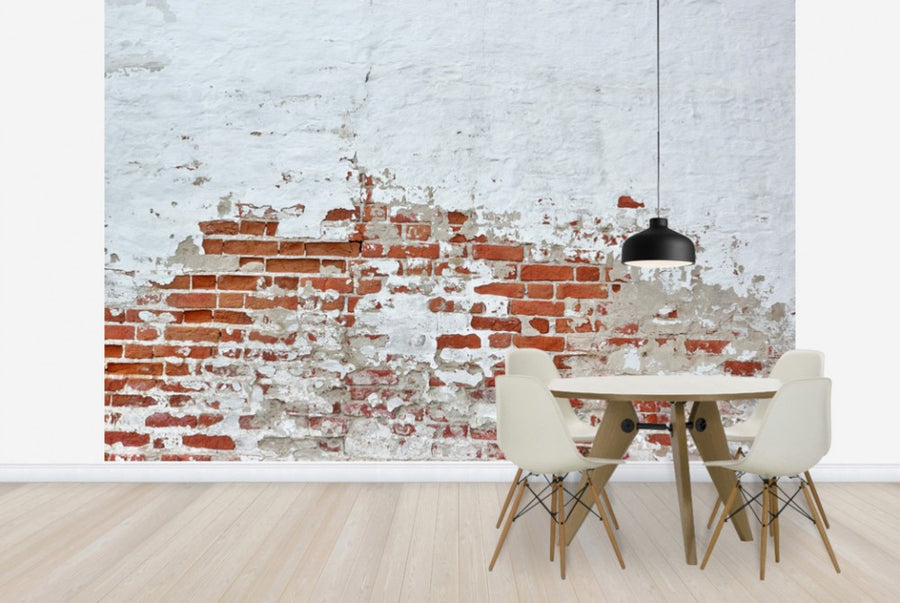 PHOTOWALL / Red Brick Wall with Sprinkled White Plaster (e40677)