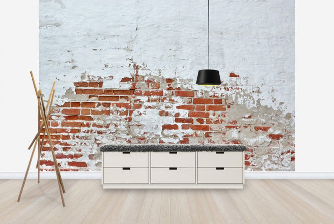 PHOTOWALL / Red Brick Wall with Sprinkled White Plaster (e40677)