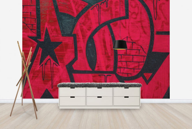 PHOTOWALL / Red Detail from Graffiti Wall (e40678)