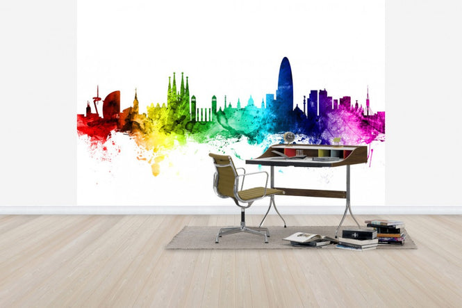 PHOTOWALL / Barcelona Skyline Rainbow (e30534)
