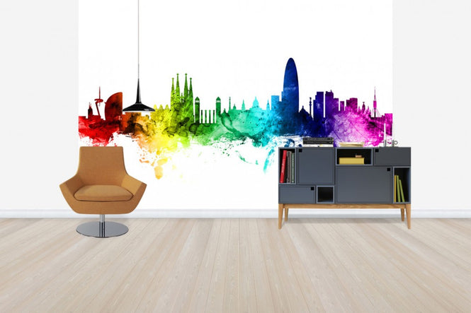 PHOTOWALL / Barcelona Skyline Rainbow (e30534)