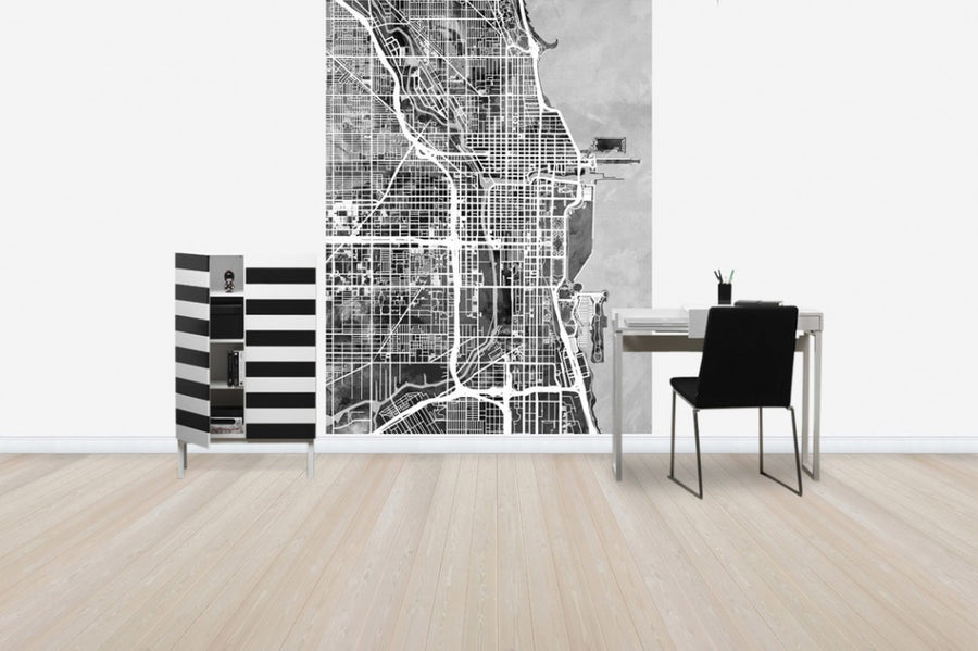 PHOTOWALL / Chicago Street Map B/W (e50081)