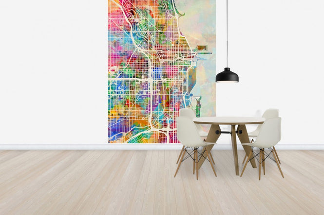 PHOTOWALL / Chicago Street Map Multicolour (e50082)