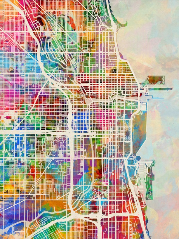 PHOTOWALL / Chicago Street Map Multicolour (e50082)