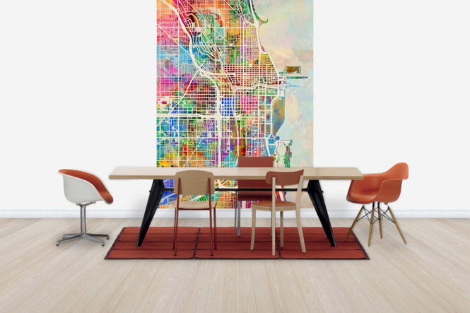 PHOTOWALL / Chicago Street Map Multicolour (e50082)
