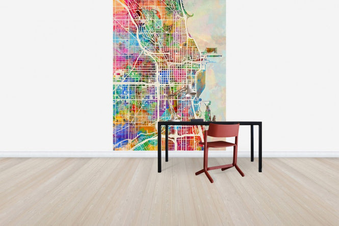 PHOTOWALL / Chicago Street Map Multicolour (e50082)