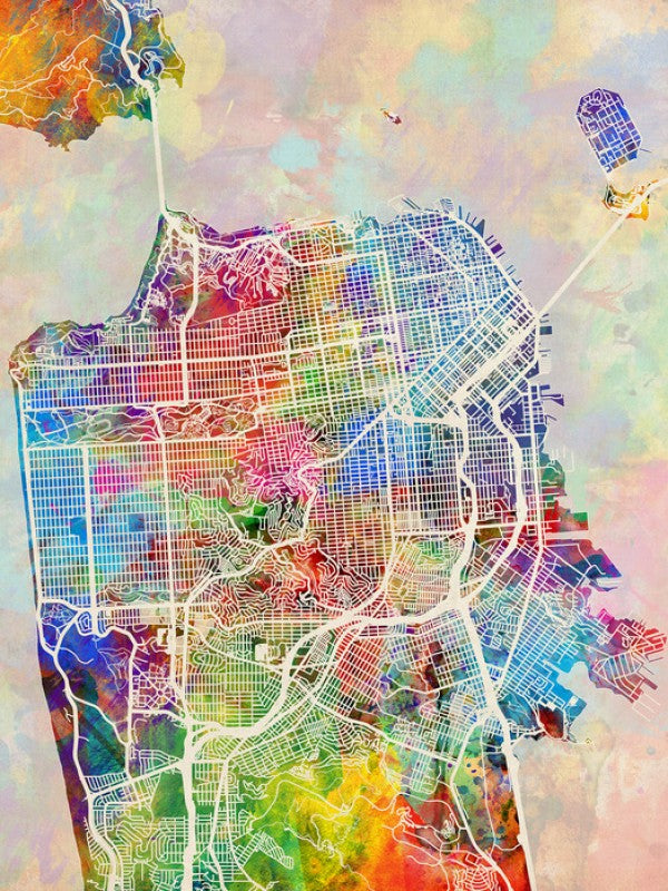 PHOTOWALL / San Fransisco Street Map Multicolour (e50111)