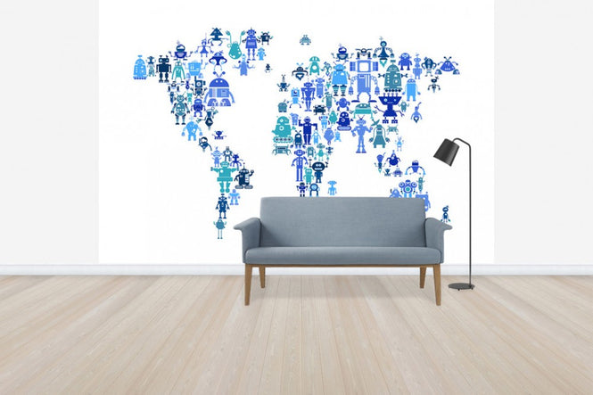 PHOTOWALL / Robots World Map Blue (e50182)