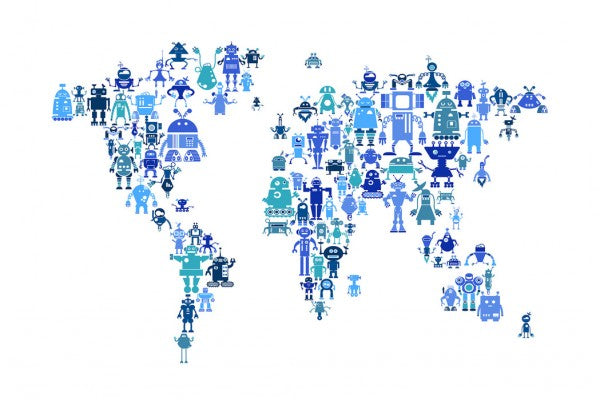 PHOTOWALL / Robots World Map Blue (e50182)