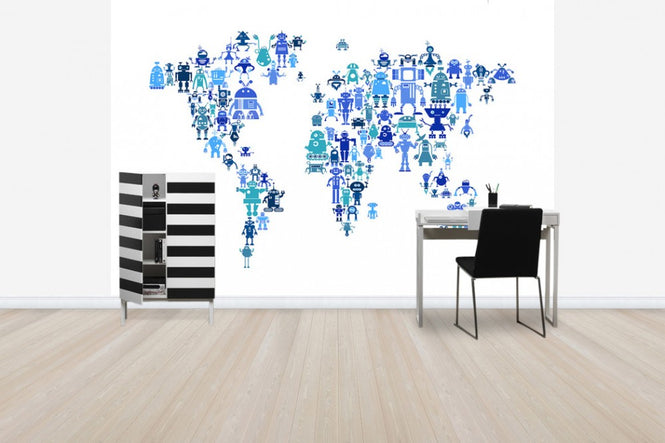 PHOTOWALL / Robots World Map Blue (e50182)