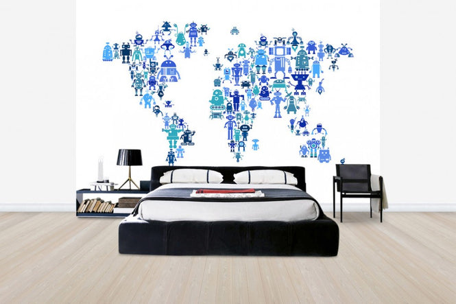PHOTOWALL / Robots World Map Blue (e50182)