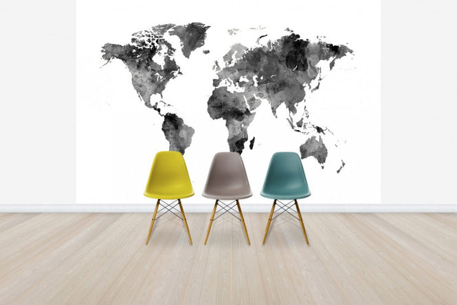 PHOTOWALL / Watercolour World Map Black (e50183)